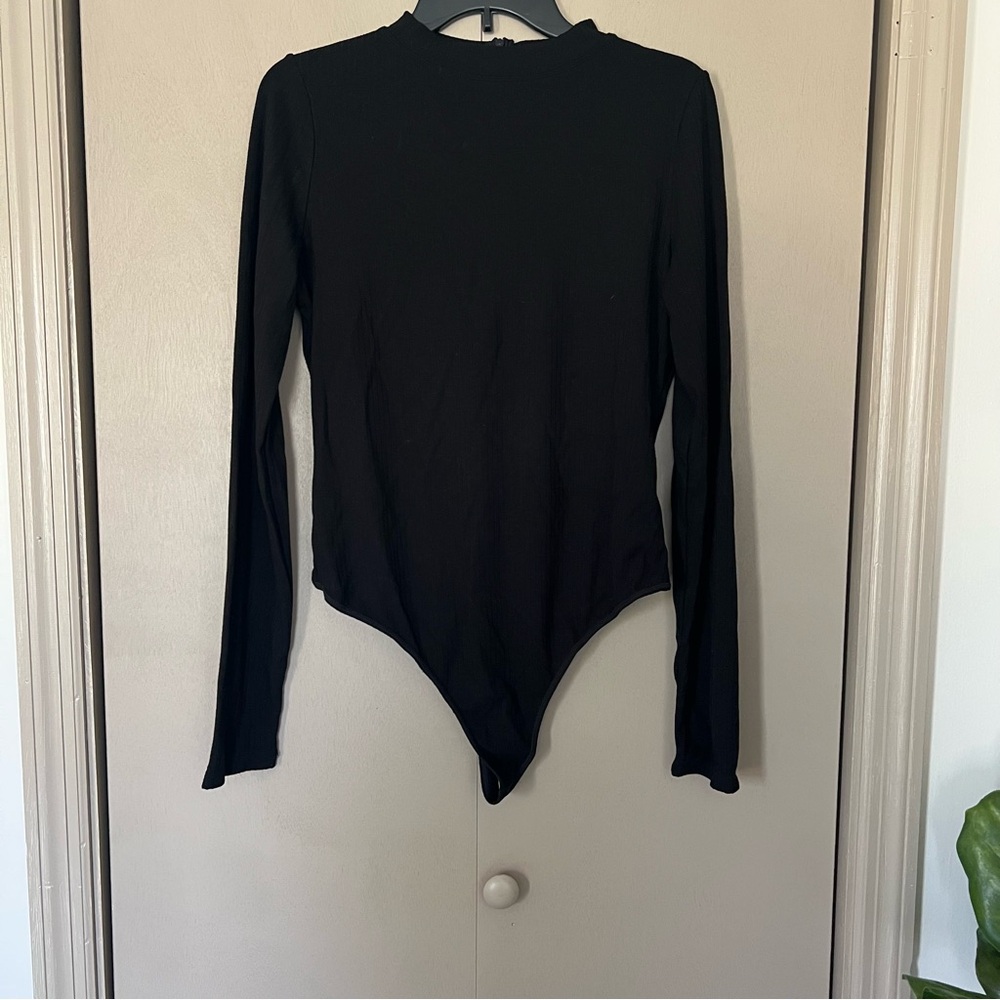 XXL P’TULA Black Long Sleeve Ribbed Bodysuit, Turtleneck, Business Casual